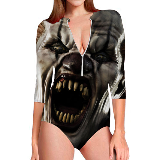 Halloween Clown Print Long Sleeve Swimsuit