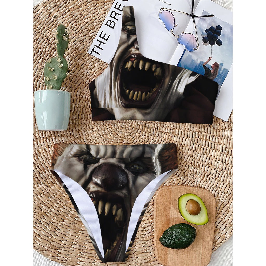 Halloween Clown Print One Shoulder Bikini Top