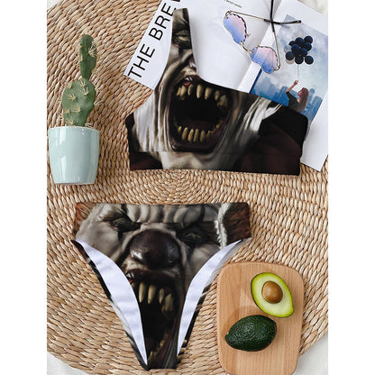 Halloween Clown Print One Shoulder Bikini Top