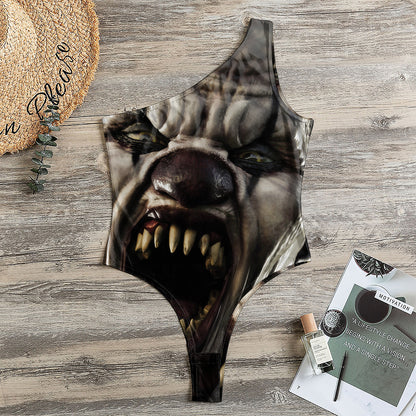 Halloween Clown Print One Shoulder Bodysuit