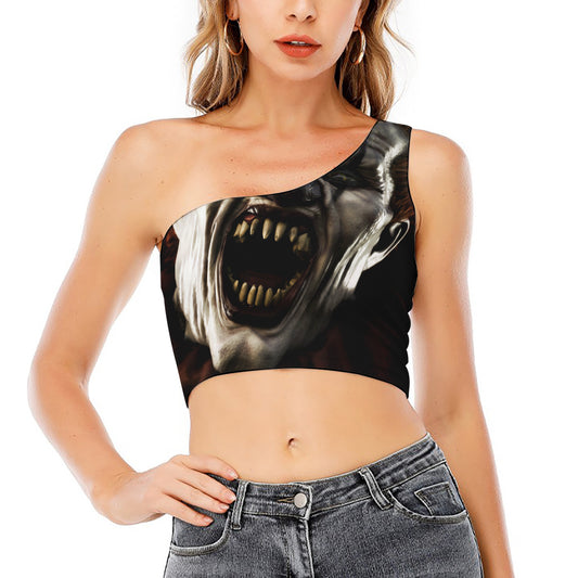 Halloween Clown Print One Shoulder Crop Top