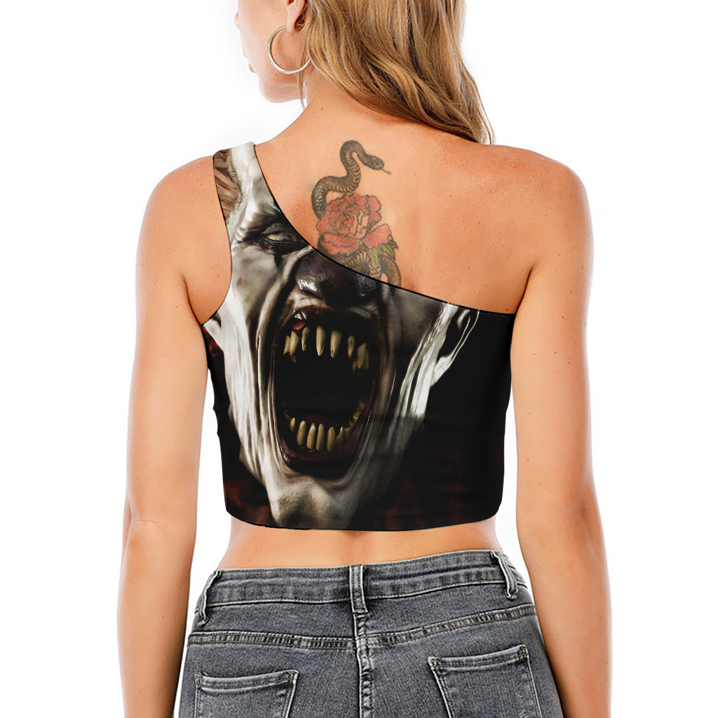Halloween Clown Print One Shoulder Crop Top