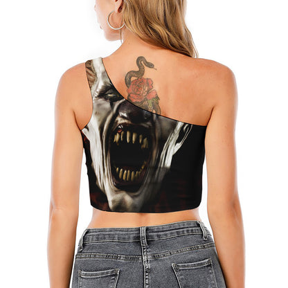 Halloween Clown Print One Shoulder Crop Top