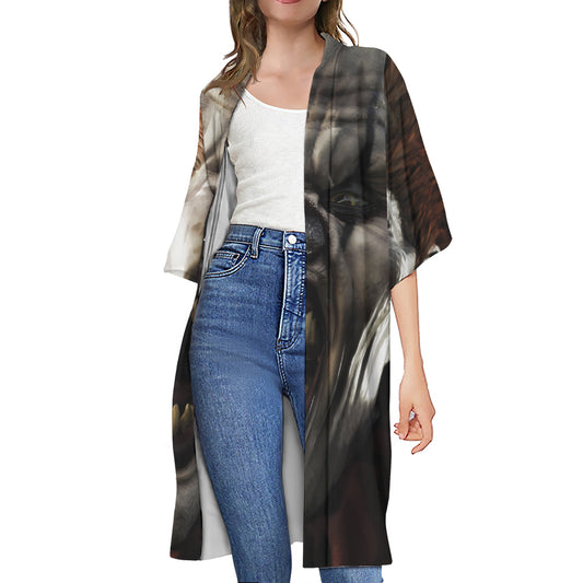 Halloween Clown Print Open Front Beach Cover Up