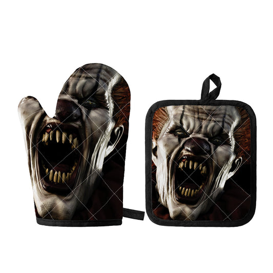Halloween Clown Print Oven Mitt And Pot Holder Set