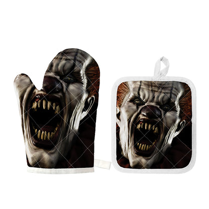 Halloween Clown Print Oven Mitt And Pot Holder Set
