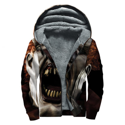 Halloween Clown Print Sherpa Lined Zip Up Hoodie