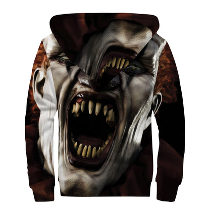 Halloween Clown Print Sherpa Lined Zip Up Hoodie