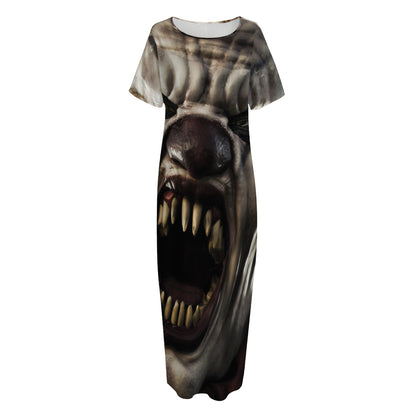 Halloween Clown Print Short Sleeve Long Nightdress