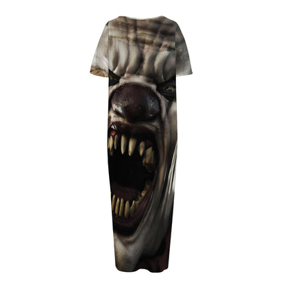 Halloween Clown Print Short Sleeve Long Nightdress