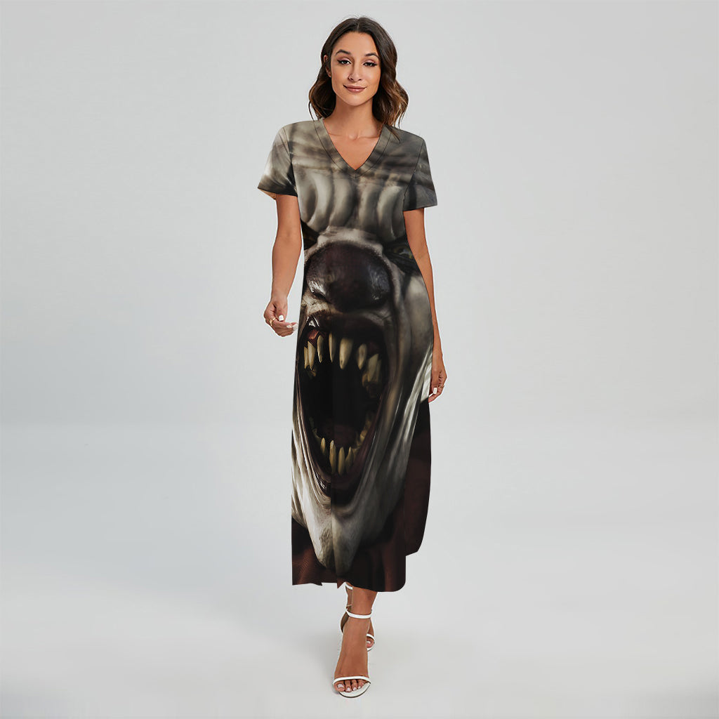 Halloween Clown Print Short Sleeve Maxi Dress