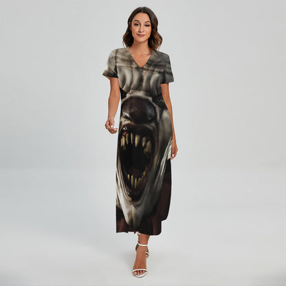 Halloween Clown Print Short Sleeve Maxi Dress