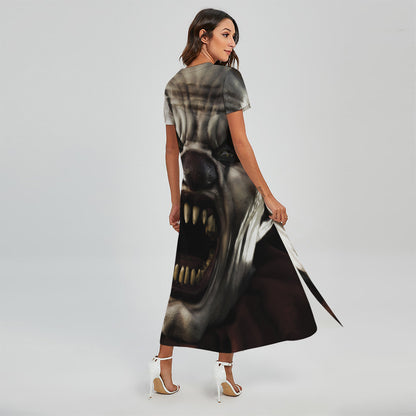 Halloween Clown Print Short Sleeve Maxi Dress
