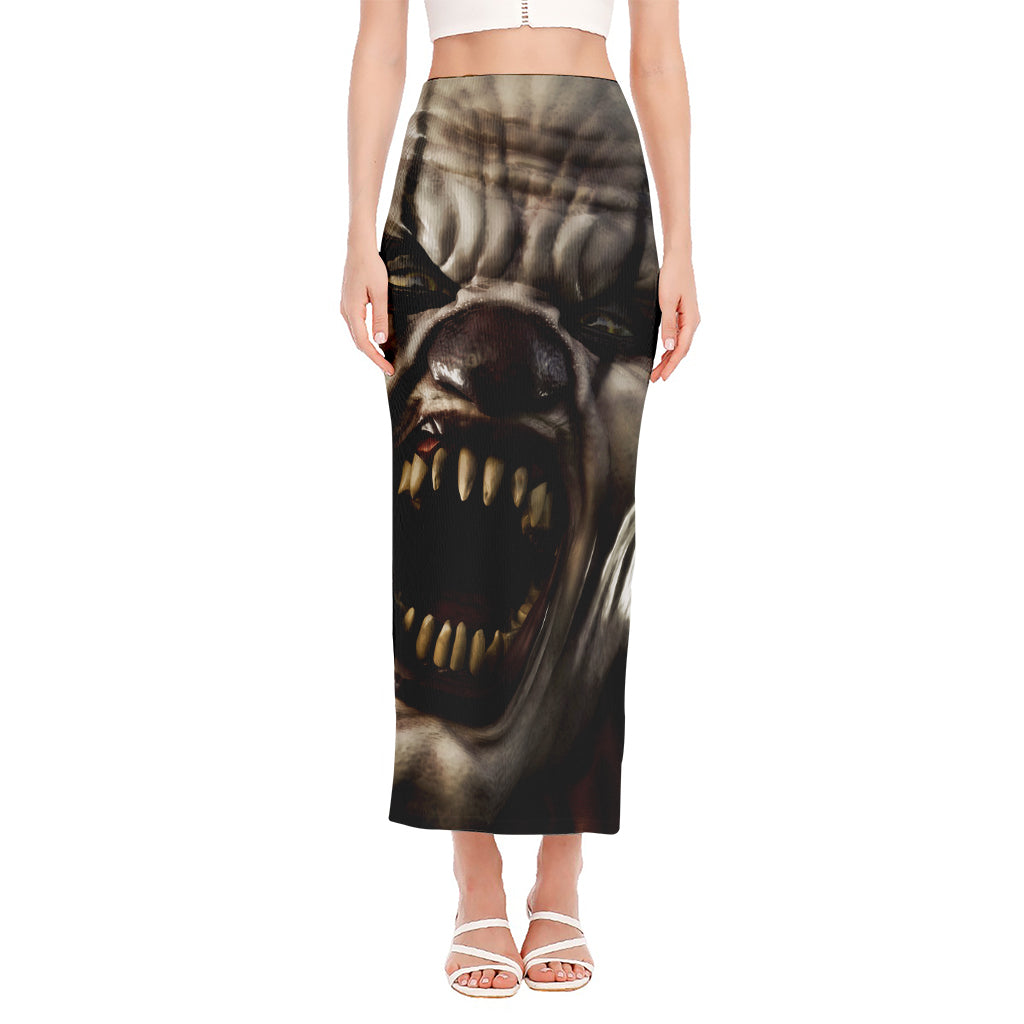 Halloween Clown Print Side Slit Maxi Skirt