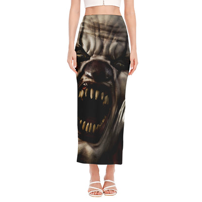 Halloween Clown Print Side Slit Maxi Skirt