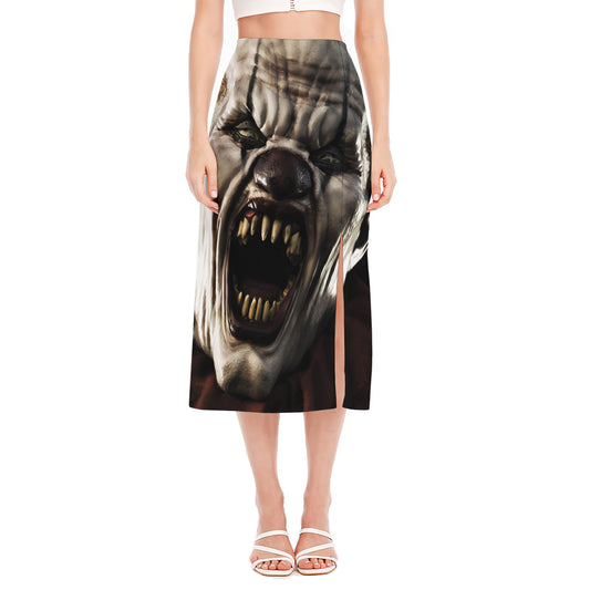 Halloween Clown Print Side Slit Midi Skirt