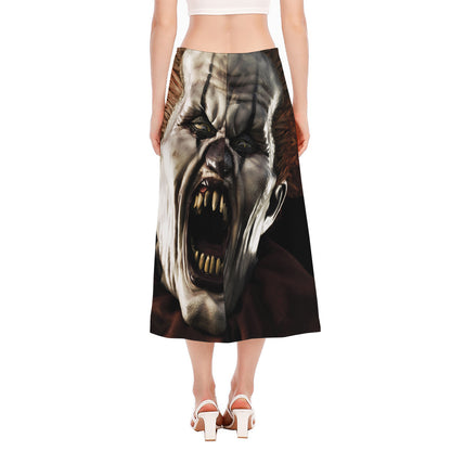 Halloween Clown Print Side Slit Midi Skirt