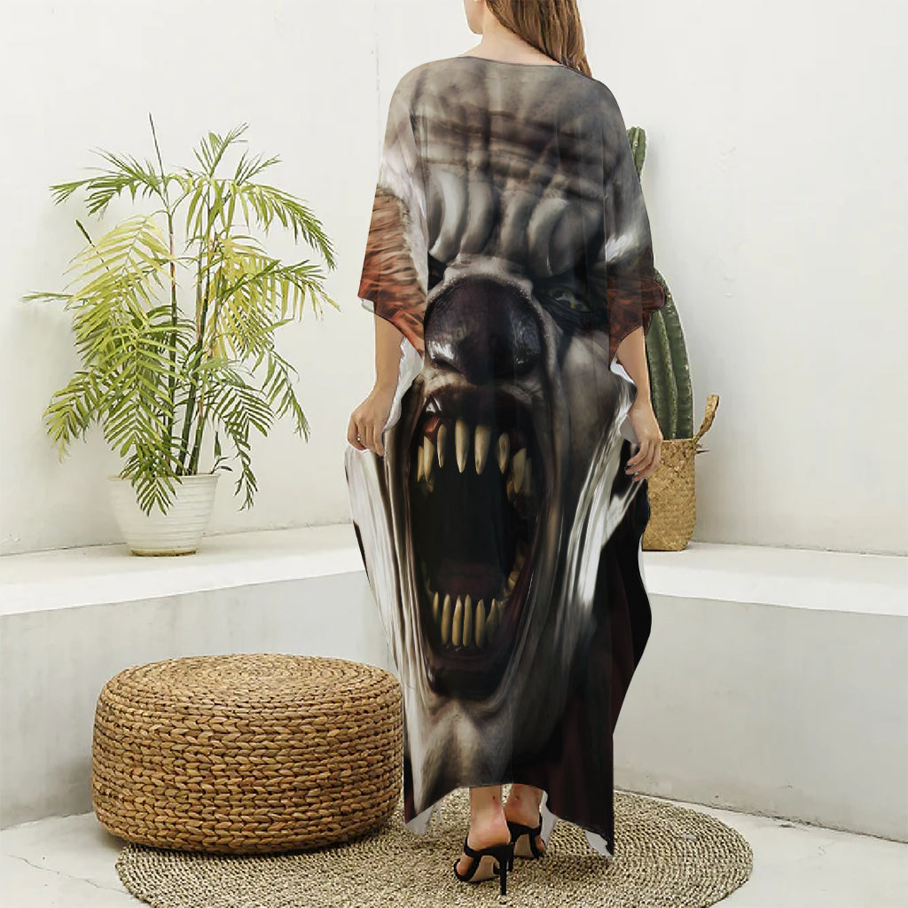 Halloween Clown Print Silk V-Neck Kaftan Dress