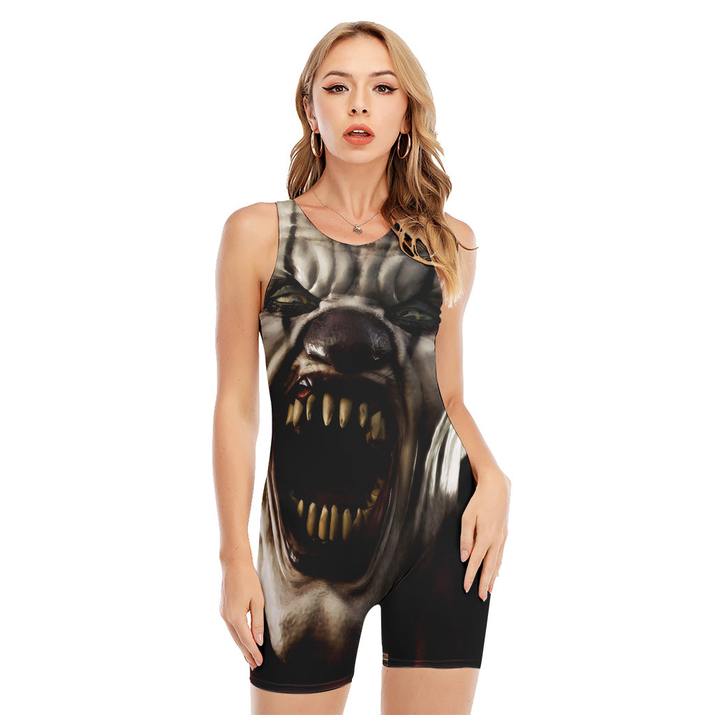 Halloween Clown Print Sleeveless One Piece Swimsuit