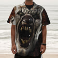 Halloween Clown Print Textured Short Sleeve Shirt
