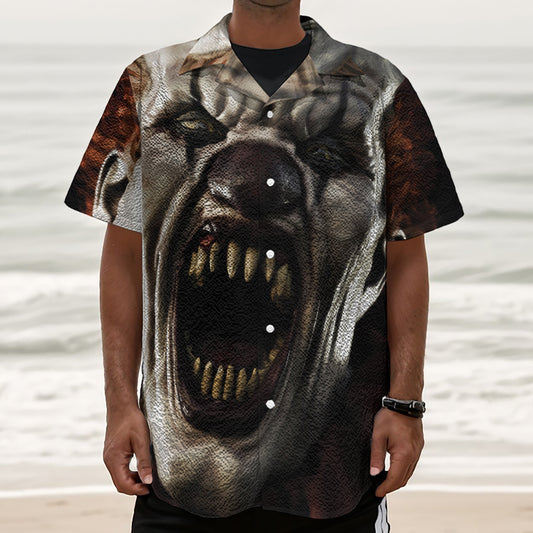 Halloween Clown Print Textured Short Sleeve Shirt