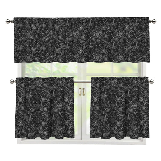 Halloween Cobweb Pattern Print 3 Piece Kitchen Curtains