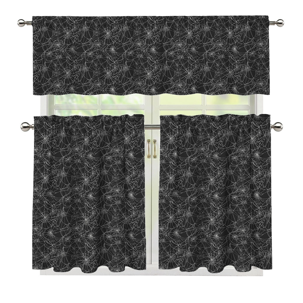 Halloween Cobweb Pattern Print 3 Piece Kitchen Curtains