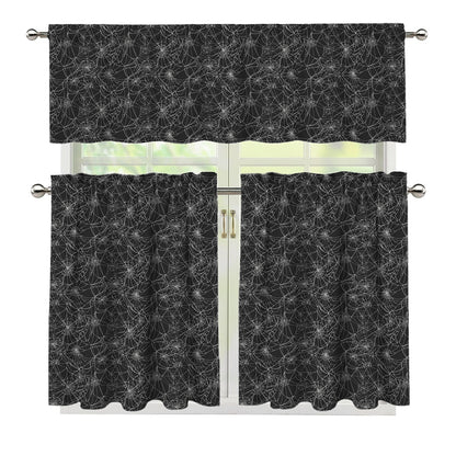 Halloween Cobweb Pattern Print 3 Piece Kitchen Curtains