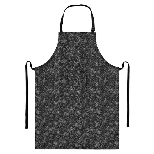 Halloween Cobweb Pattern Print Bib Apron With Pocket
