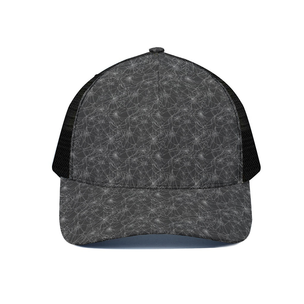 Halloween Cobweb Pattern Print Black Mesh Trucker Cap