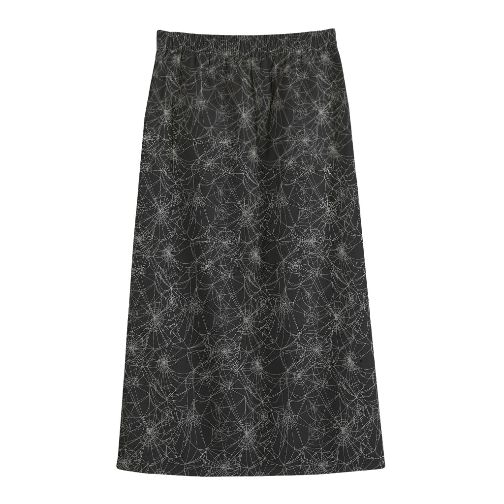 Halloween Cobweb Pattern Print Cotton Front Slit Maxi Skirt