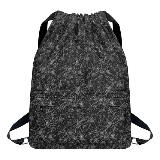Halloween Cobweb Pattern Print Drawstring Backpack