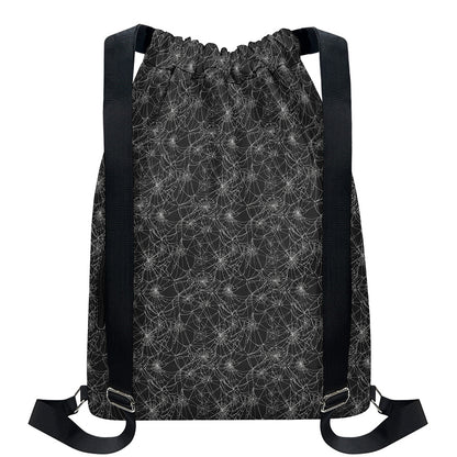 Halloween Cobweb Pattern Print Drawstring Backpack