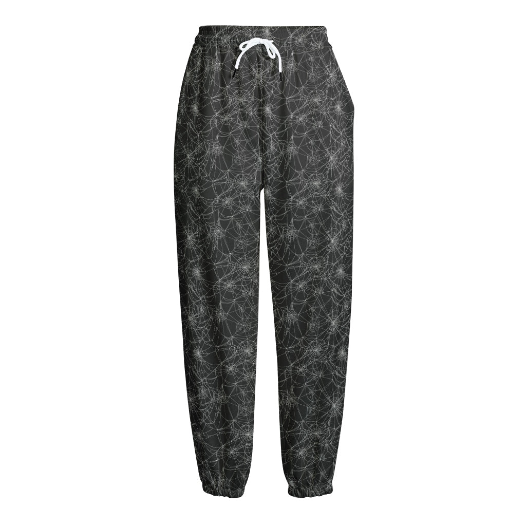 Halloween Cobweb Pattern Print Fleece Lined Knit Pants