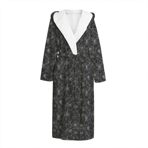 Halloween Cobweb Pattern Print Hooded Bathrobe