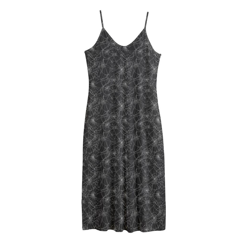 Halloween Cobweb Pattern Print Jersey Midi Cami Dress