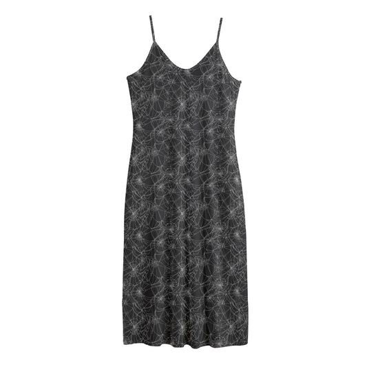 Halloween Cobweb Pattern Print Jersey Midi Cami Dress