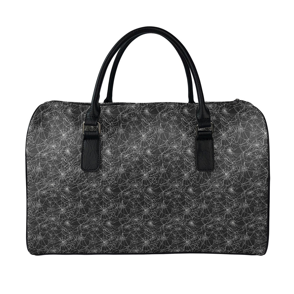 Halloween Cobweb Pattern Print Leather Duffle Bag