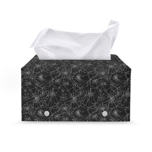 Halloween Cobweb Pattern Print Leather Tissue Box Cover