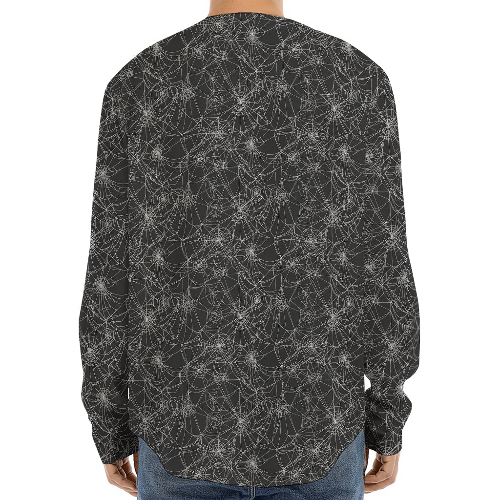 Halloween Cobweb Pattern Print Long Sleeve Baseball Jersey