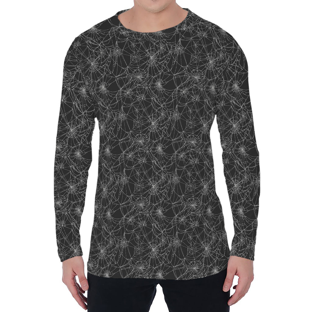 Halloween Cobweb Pattern Print Men's Long Sleeve T-Shirt