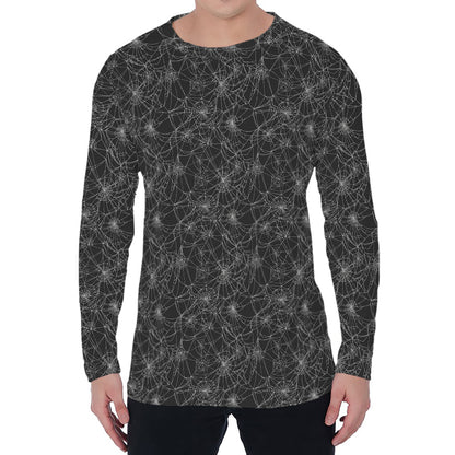 Halloween Cobweb Pattern Print Men's Long Sleeve T-Shirt