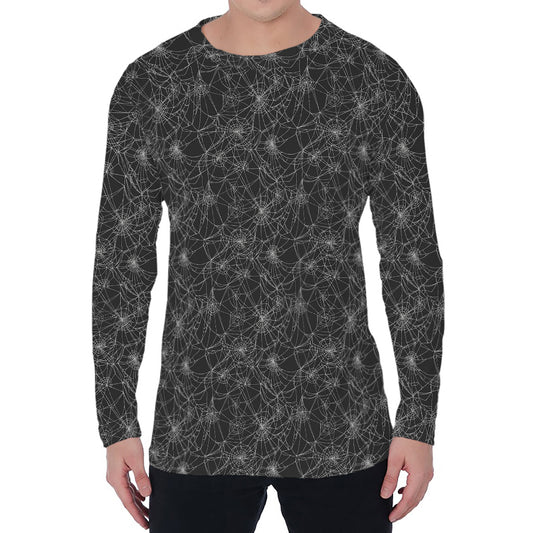 Halloween Cobweb Pattern Print Men's Long Sleeve T-Shirt