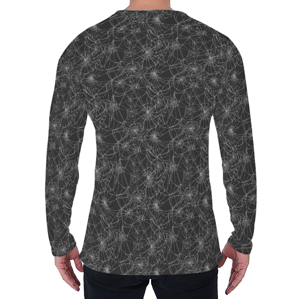 Halloween Cobweb Pattern Print Men's Long Sleeve T-Shirt