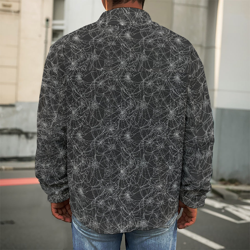 Halloween Cobweb Pattern Print Men's Shirt Jacket