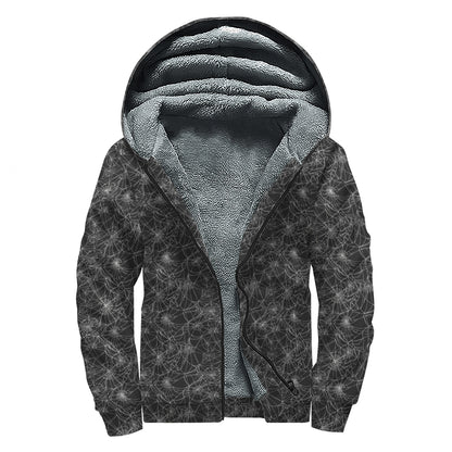 Halloween Cobweb Pattern Print Sherpa Lined Zip Up Hoodie