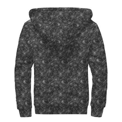 Halloween Cobweb Pattern Print Sherpa Lined Zip Up Hoodie