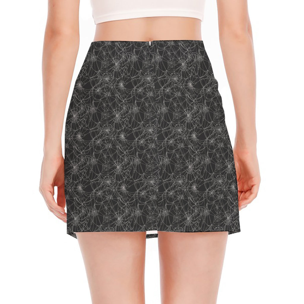 Halloween Cobweb Pattern Print Side Slit Mini Skirt