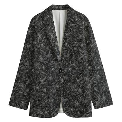 Halloween Cobweb Pattern Print Women's Blazer
