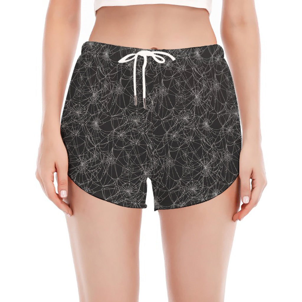 Halloween Cobweb Pattern Print Women's Split Running Shorts